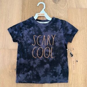 Rae Dunn Black Tie-Dye Tee with Orange "Scary Cool" Graphic